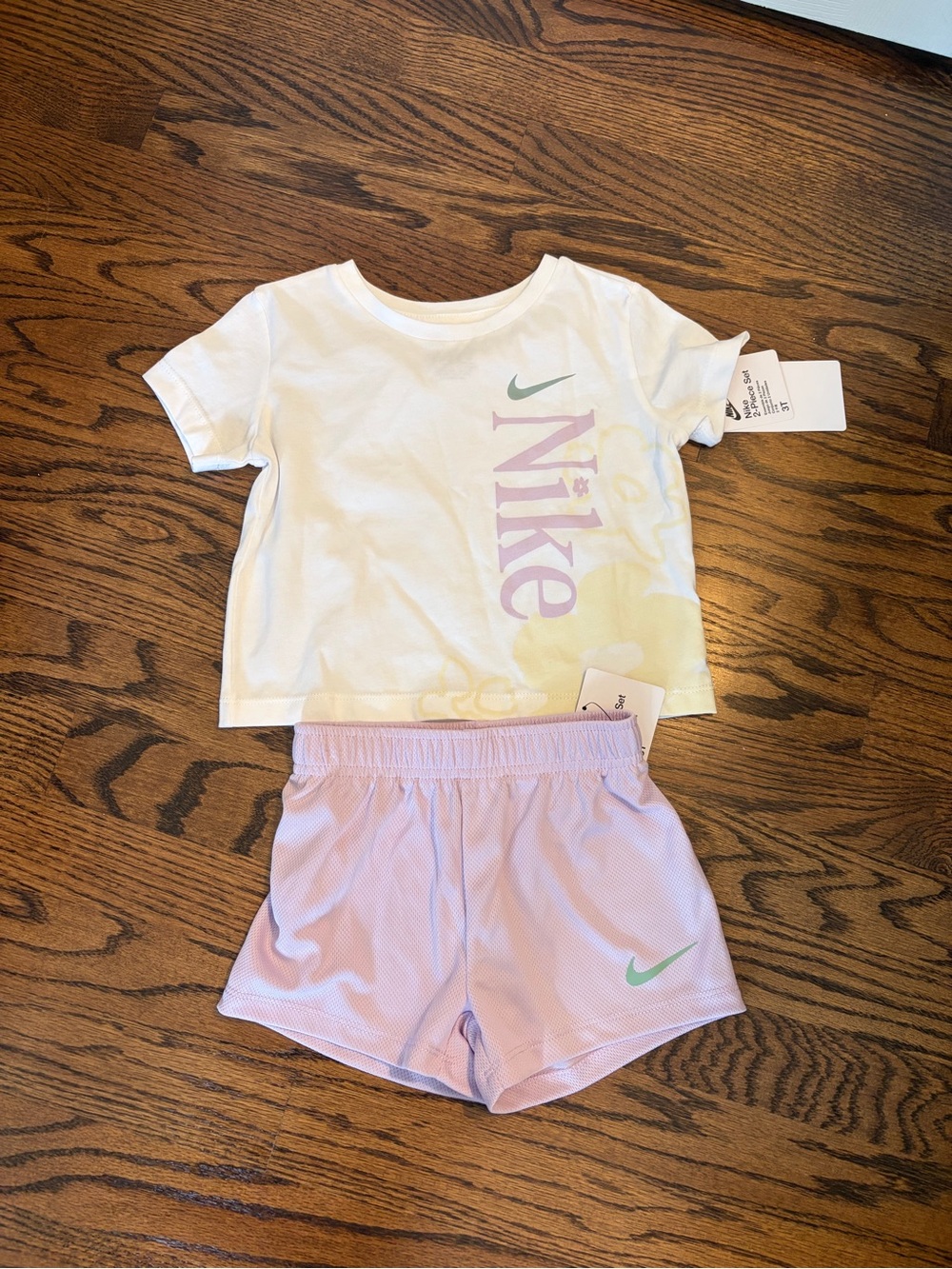Nike Girls White Tee & Light Purple Mesh Shorts Set